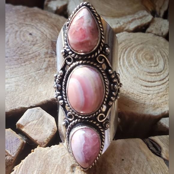 New Rhodochrosite 925 Silver Statement Ring. - Picture 3 of 16